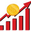 Red arrow going up with bar chart illustration